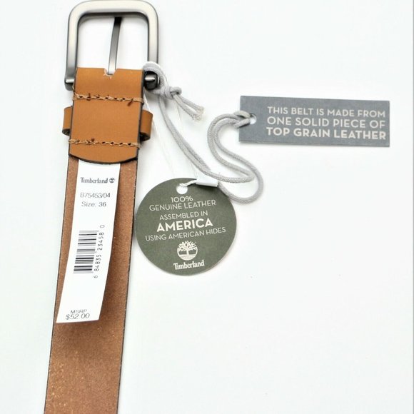 Timberland Size 32 Men's Classic Leather Belt Made in USA Brown New - Picture 6 of 7